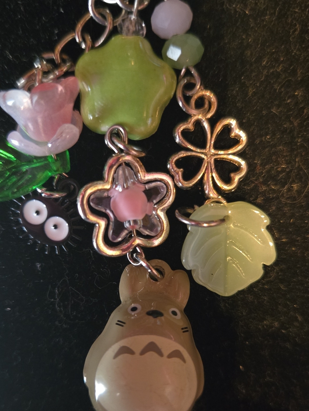 Source Unknown Green Totoro Charm Key & Card Holder with Pink and Green Accents